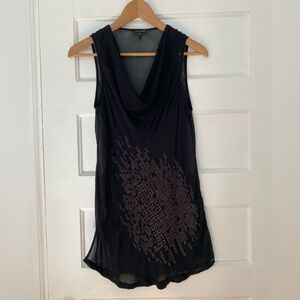 Eileen Fisher silk embroidered cowl neck tunic top